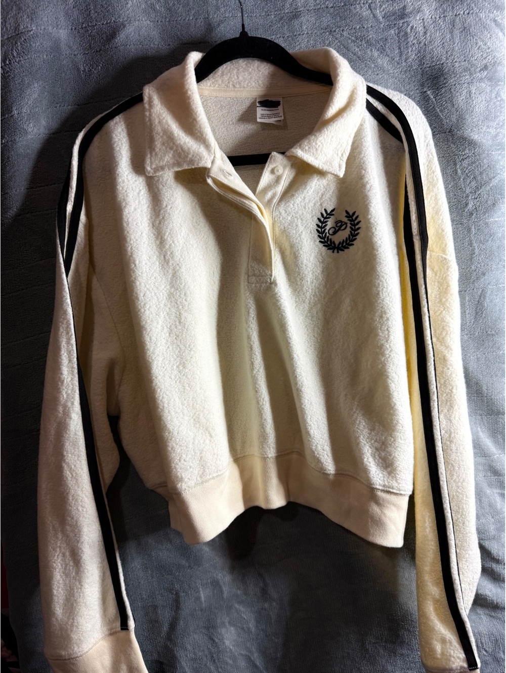 PINK Victoria’s Secret Reverse Fleece Cropped Polo Sweatshirt XL Ivory NWOT